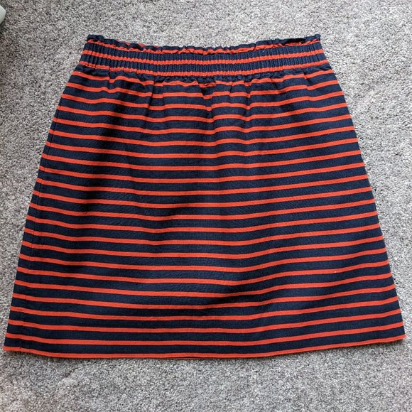 J Crew Cotton  Linen Navy and Orange Striped Skirt - Picture 1 of 10